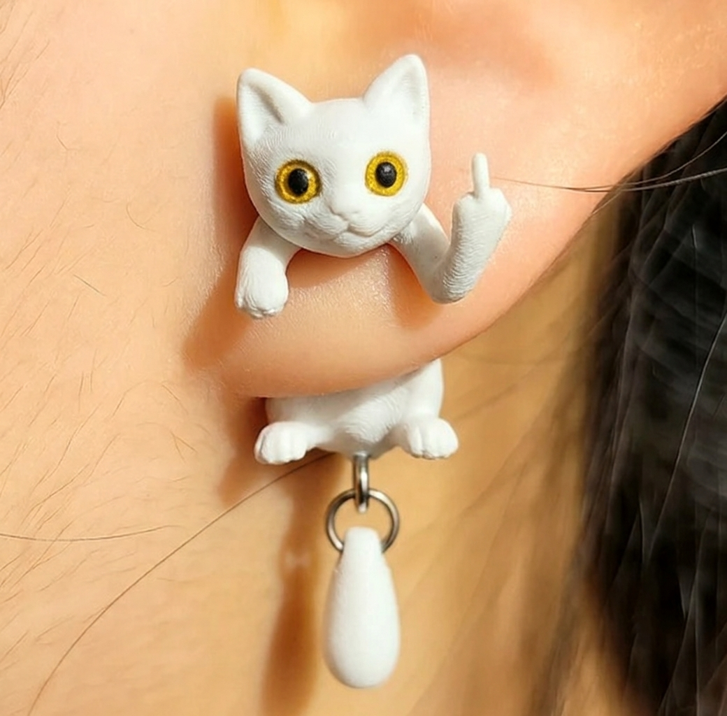 Schwarzer Katzen-Mittelfinger-Ohrring - 