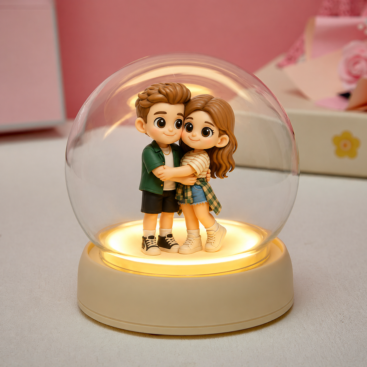 Personalisierte 3d-actionfigur-nachtlampe Mit Foto, Glaskuppel, Automatischem Sensor Und Wohnaccessoires – Das Perfekte Geschenk Für Freund, Freundin Oder Zum Jahrestag.