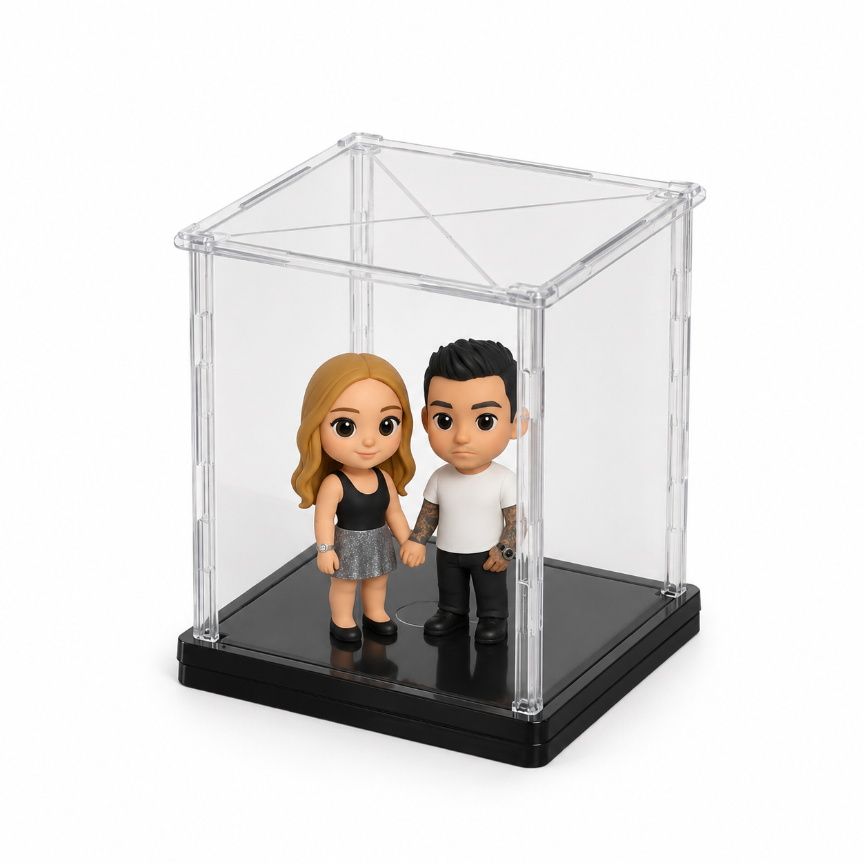 Individuelle 3D-Figur Vom Foto Mit Drehbarer Acryl-Vitrine, Personalisierte Minifigur Für Paare - 