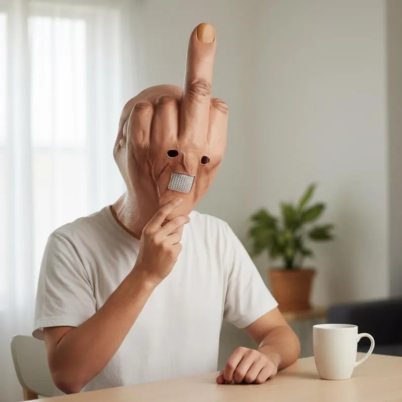 Lustige Mittelfinger-Kopfmaske – Halloween-Kostüm Und Streichgeschenk Für Erwachsene - 