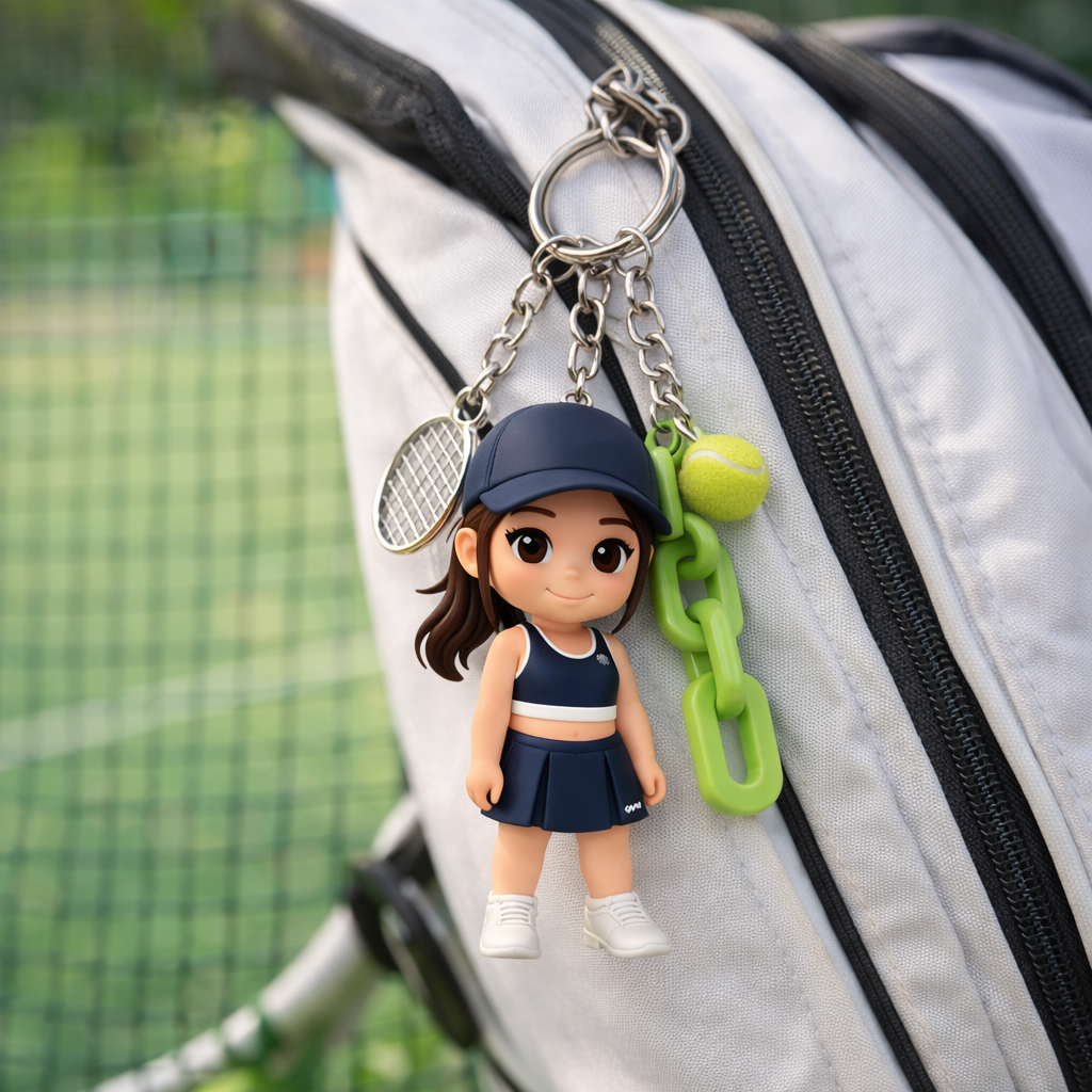 Individuell Gestalteter Tennis-schlüsselanhänger Mit Foto, Personalisierte 3d-chibi-figur, Geschenk Für Tennisfans - 