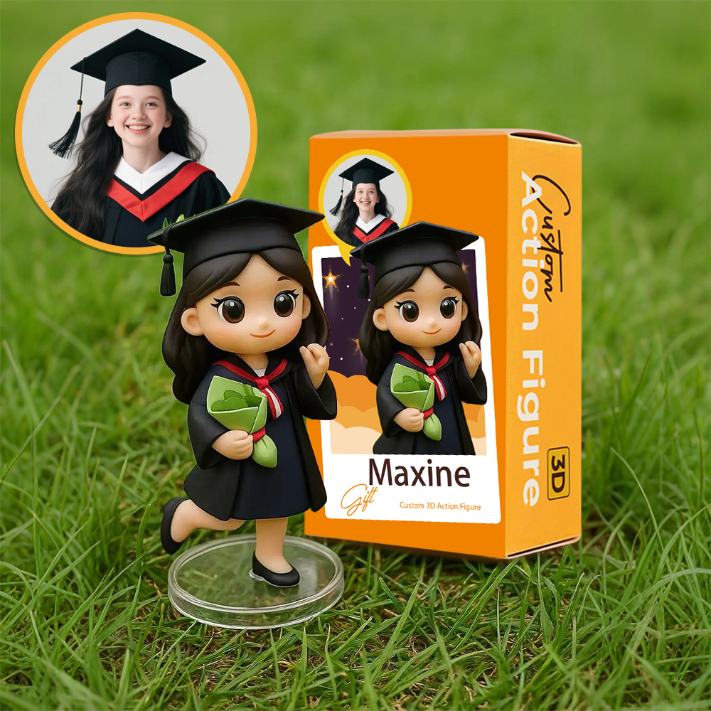 Individuelle 3d-figur Zum Abschluss, Mini-abschlusspuppe Mit Mütze Und Talar, Personalisiert Nach Foto -