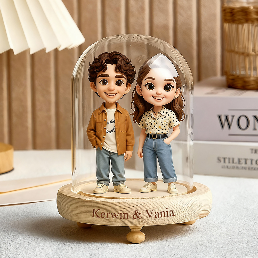 Personalisierte 3d-actionfigur-nachtlampe Mit Graviertem Sockel (fotomotiv) Und Glaskuppel – Einzigartiges Geschenk Für Freund/freundin Oder Zum Jahrestag. - 