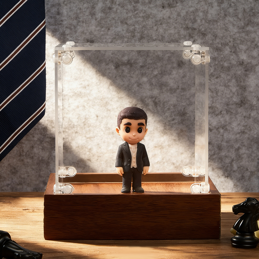 Custom 3D Figurine in Acrylic Display Case with Wooden Base From Your Photo Personalized Romantic Gift for Anniversary Wedding Valentine