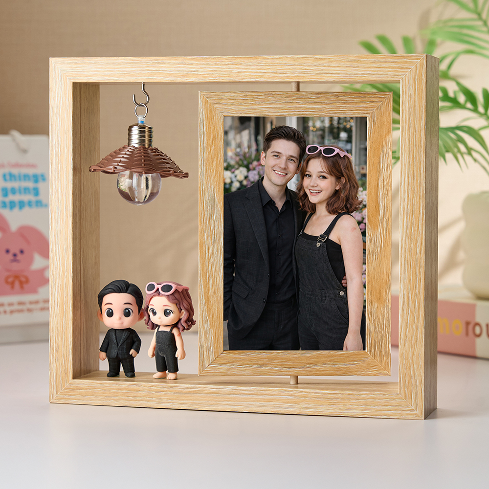 Individuell Gestaltete 3d-figur Nach Ihrem Foto, Drehbarer Bilderrahmen Aus Holz Mit Beleuchtung, Romantisches Jahrestagsgeschenk Für Paare, Valentinstagsgeschenk - 