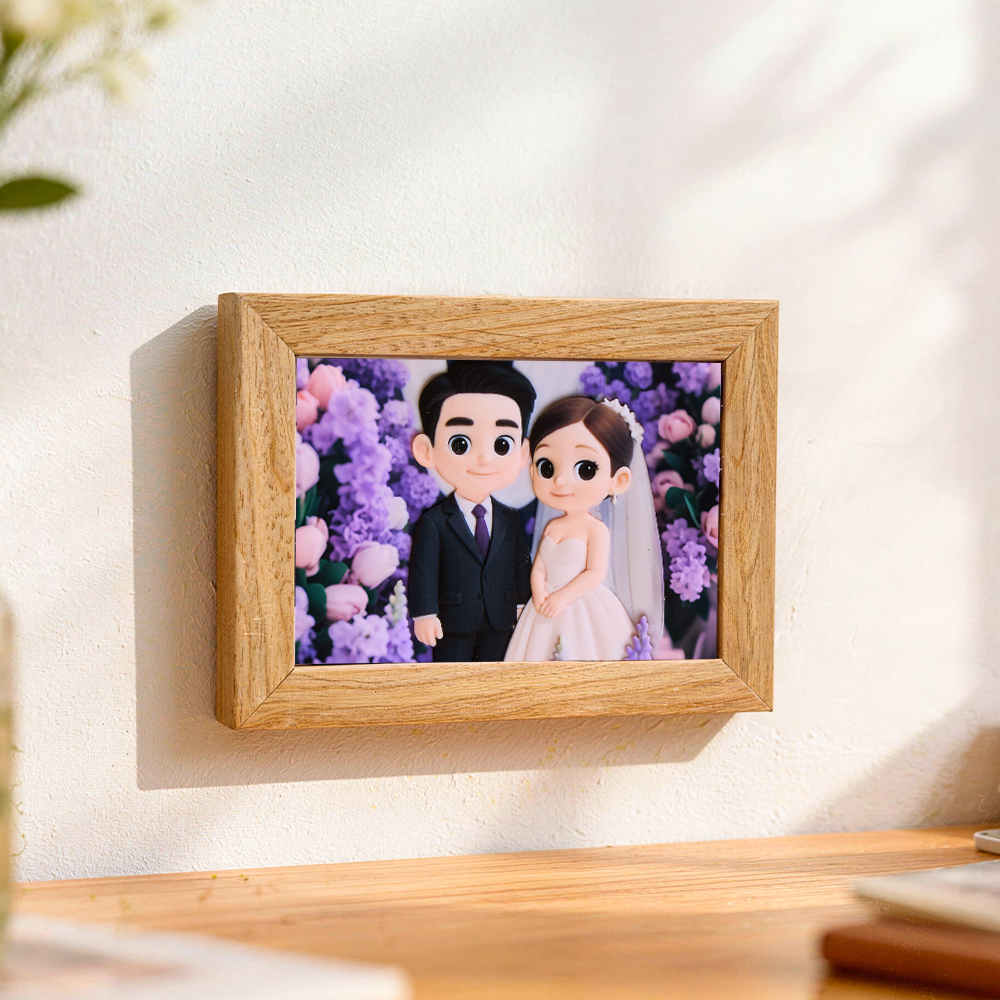 Custom 3D Relief Photo Frame Cartoon Style Personalized Photo Gift for Couples Valentines Day Anniversary Decor