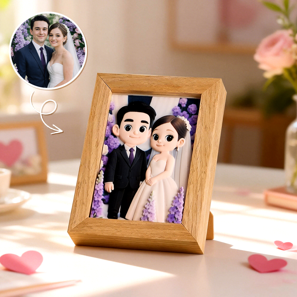 Custom 3D Relief Photo Frame Cartoon Style Personalized Photo Gift for Couples Valentines Day Anniversary Decor