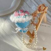 Himmelblauer, Handgehäkelter Mini-blumen-schlüsselanhänger, Süßes Blumengeschenk Für Schlüssel Und Taschen, Handgefertigt