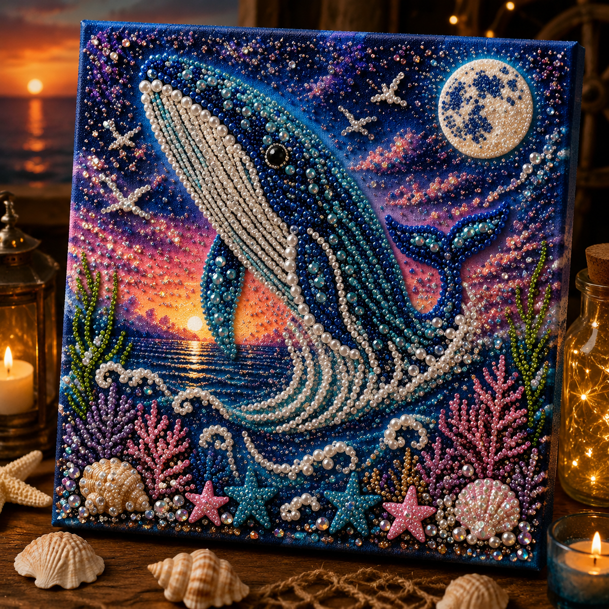 DIY-Mosaik-Kunstset Mit Perlen Und Strasssteinen Zum Thema Ozean – Oktopus-Wanddekoration Für Küsten-Home-Styling - 