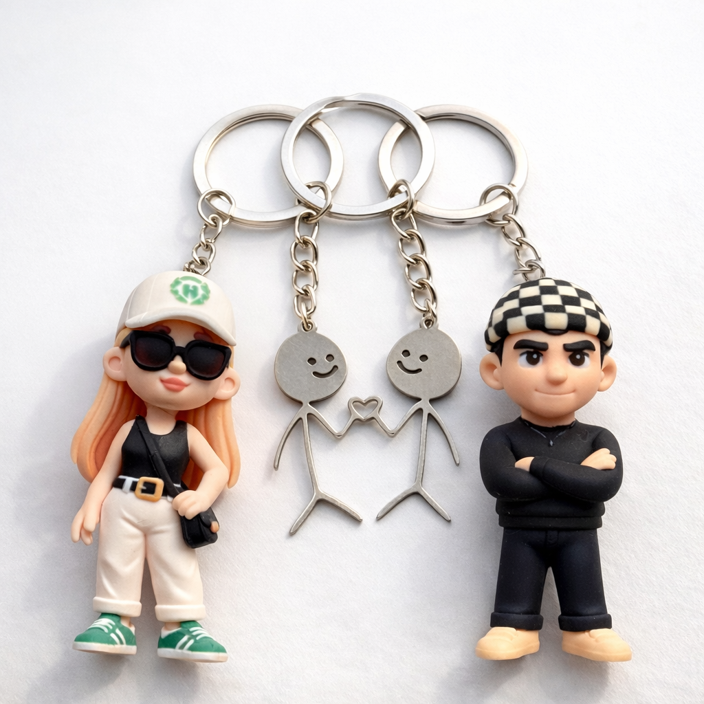 Personalisierter Schlüsselanhänger Mit 3d-figur Für Paare, Foto-schlüsselanhänger-set, Geschenkidee - 