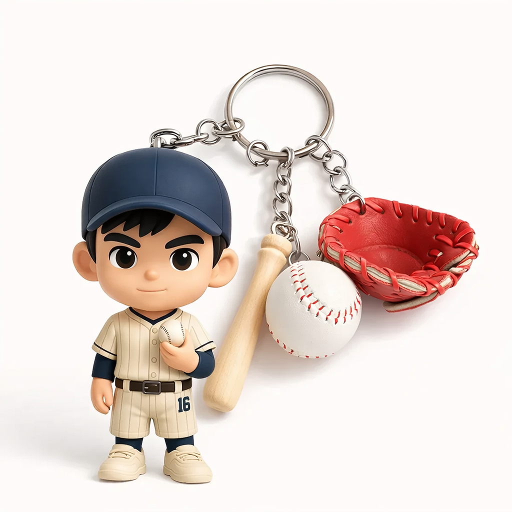 Personalisierter 3D Schlüsselanhänger aus Foto mit Baseball Anhänger – Einzigartiges Geschenk für Sportler und Fans