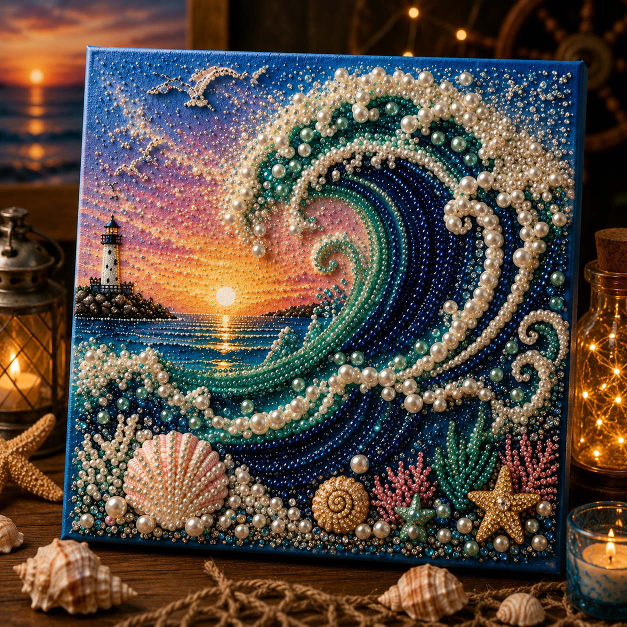 DIY-Mosaik-Kunstset Mit Perlen Und Strasssteinen Zum Thema Ozean – Oktopus-Wanddekoration Für Küsten-Home-Styling - 