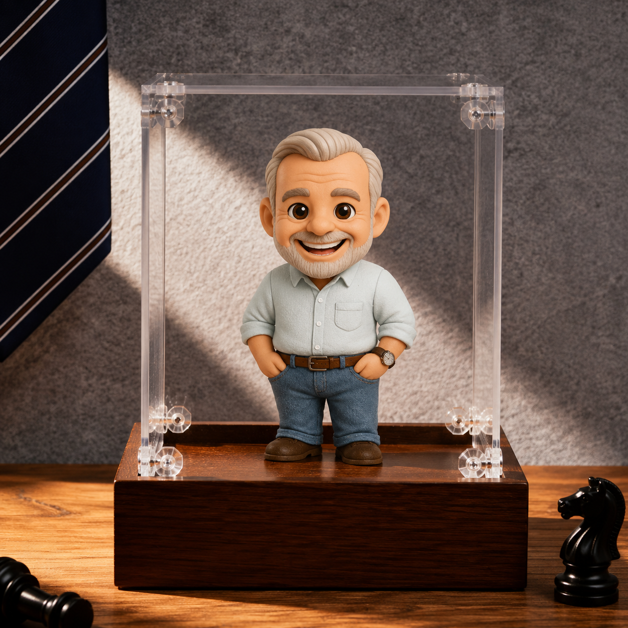 Individuelle 3D-Figur vom Foto mit Acryl-Vitrine, personalisiertes Vatertagsgeschenk für Papa - 