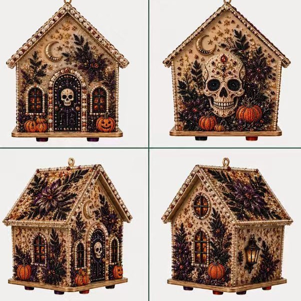 5D-Diamantmalerei-Set Mit Holzhausmotiv – DIY-Bastelset Für Die Saison Mit Perlen – Einzigartiges Halloween-Geschenk - 