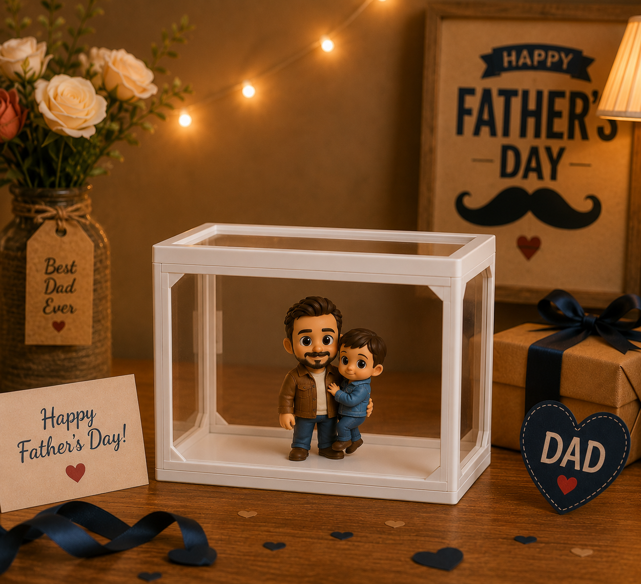 Personalisierte 3D-Figur vom Foto, Aufbewahrungsbox aus hochklarem Glas, individuelle Mini-Figurenpuppe, perfektes Vatertagsgeschenk für Papa - 