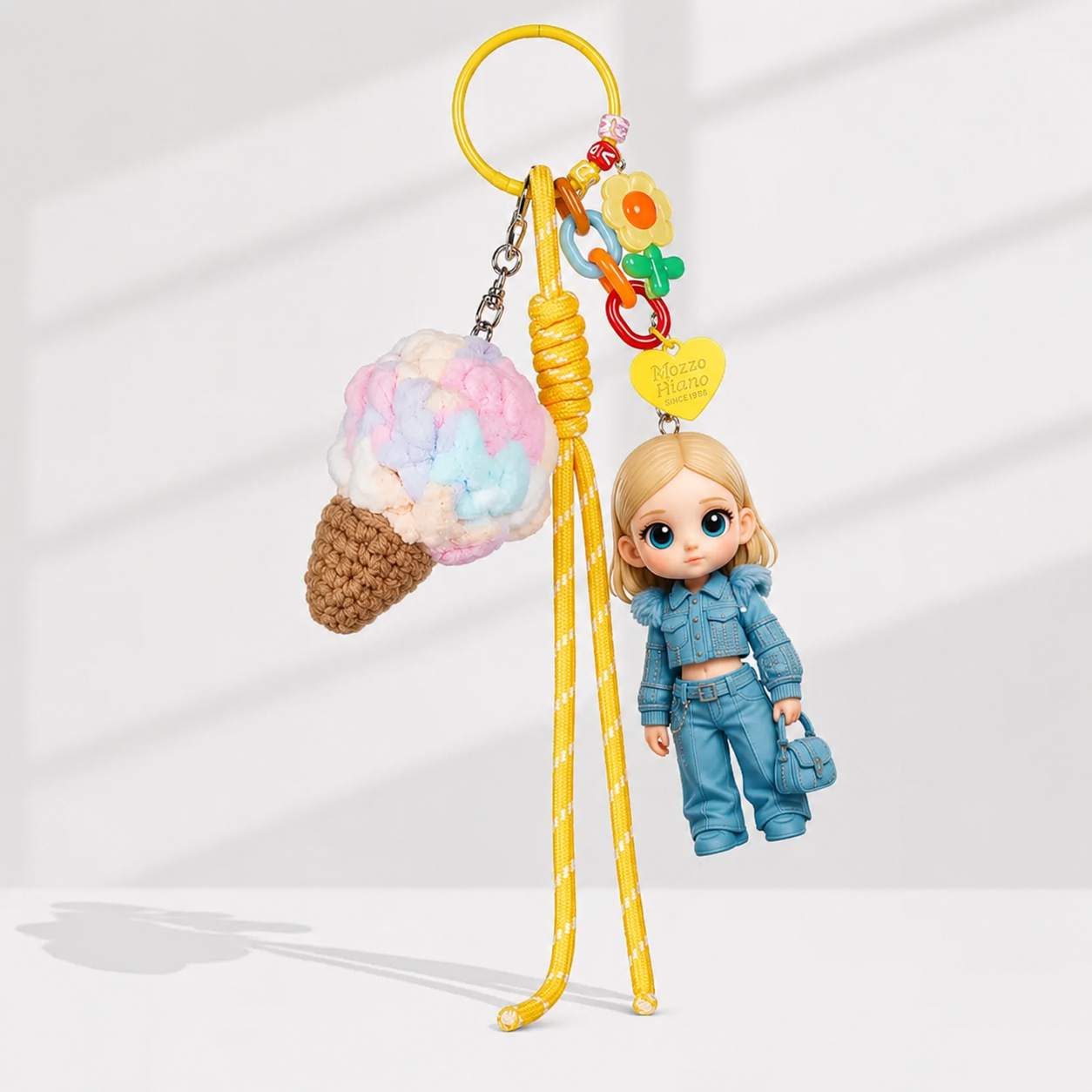 Benutzerdefinierte 3D-Schlüsselanhänger-Figur vom Foto mit buntem Eiscreme-Anhänger, personalisiertes Mini-Puppengeschenk für Sie, süßes Geschenk für Freundin - 