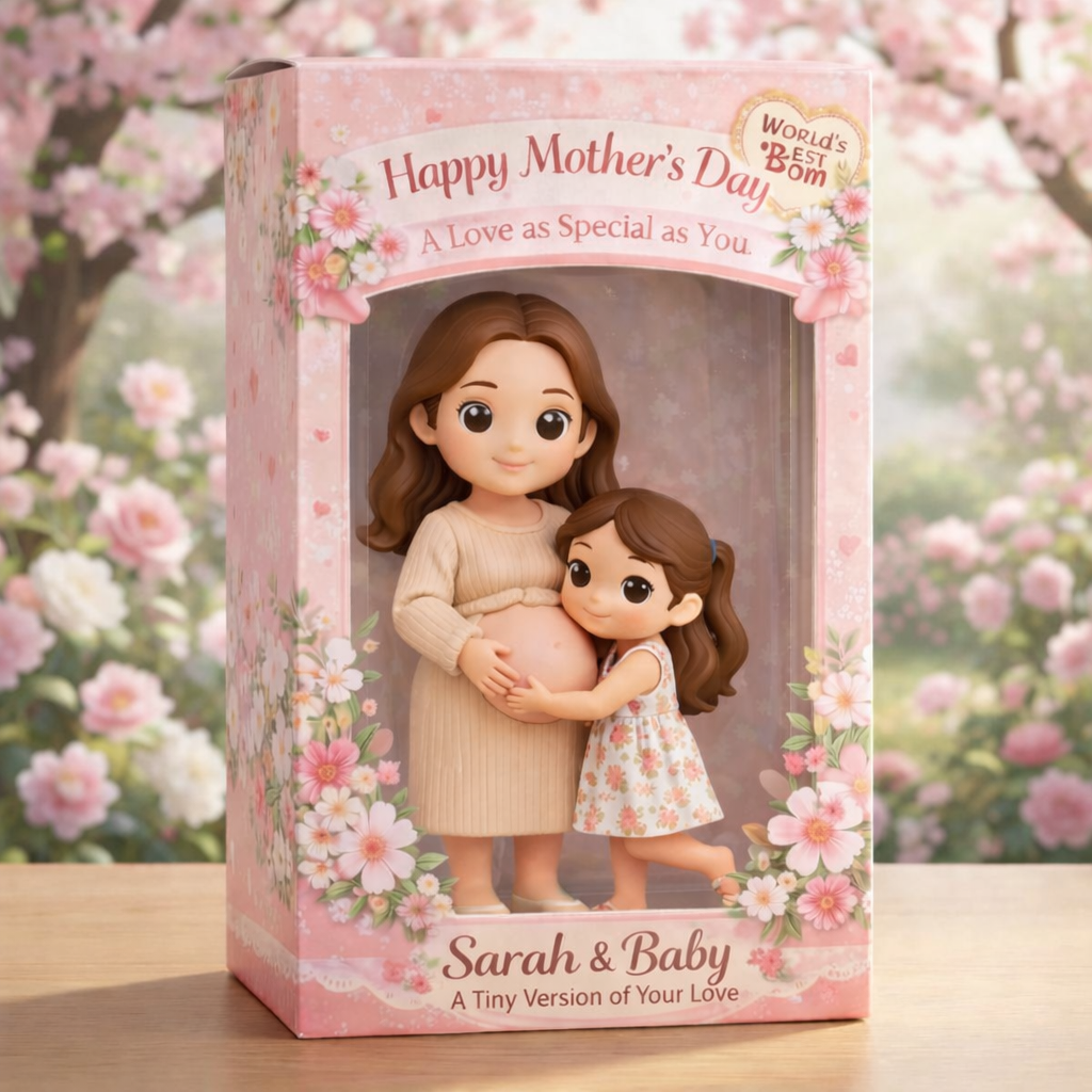 Personalisierte 3d-figur Als Geschenkbox Mit Blumendesign. Individuelle Mutter-kind-figur Nach Foto. Einzigartiges Erinnerungsgeschenk Für Mama, Oma Und Zum Muttertag. - 
