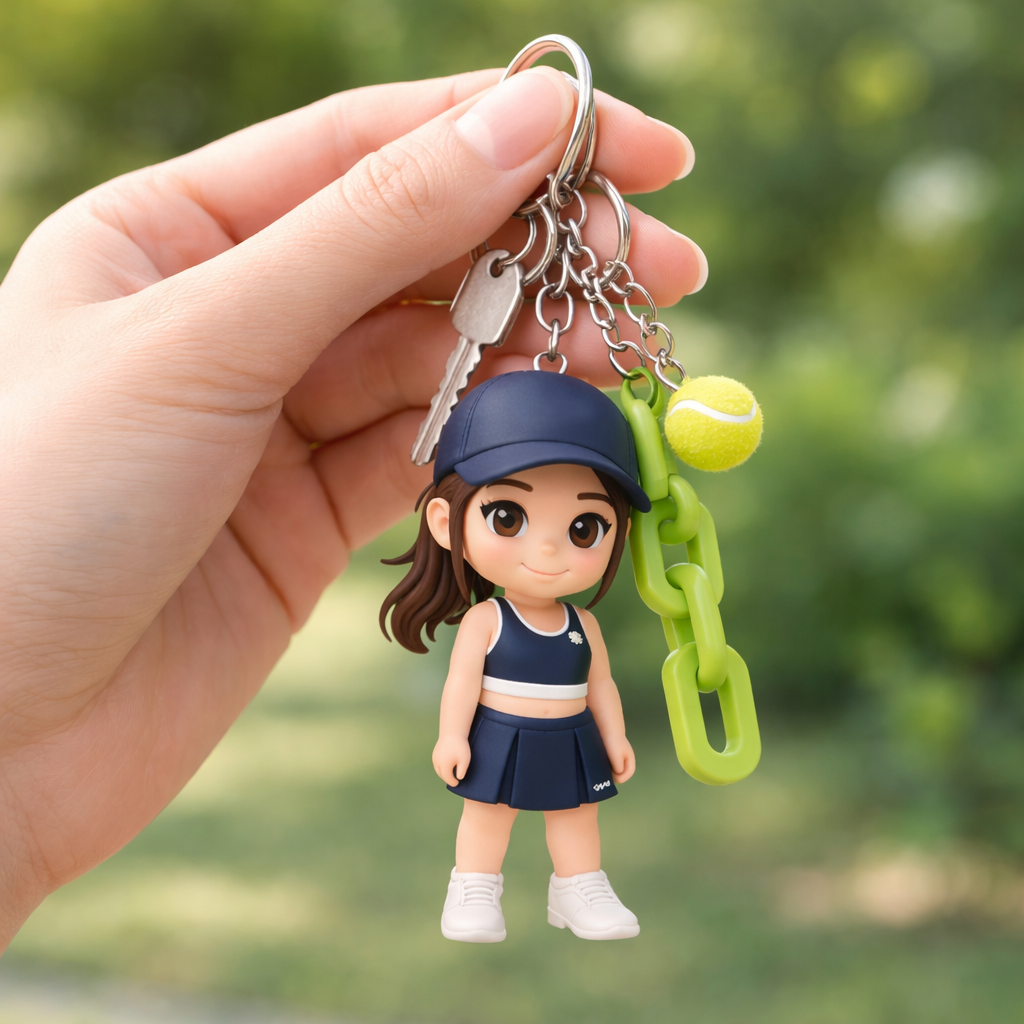 Personalisierter 3D Schlüsselanhänger aus Foto mit Tennis Anhänger – Einzigartiges Geschenk für Tennisspieler - Besonderes Geschenk für Sportler