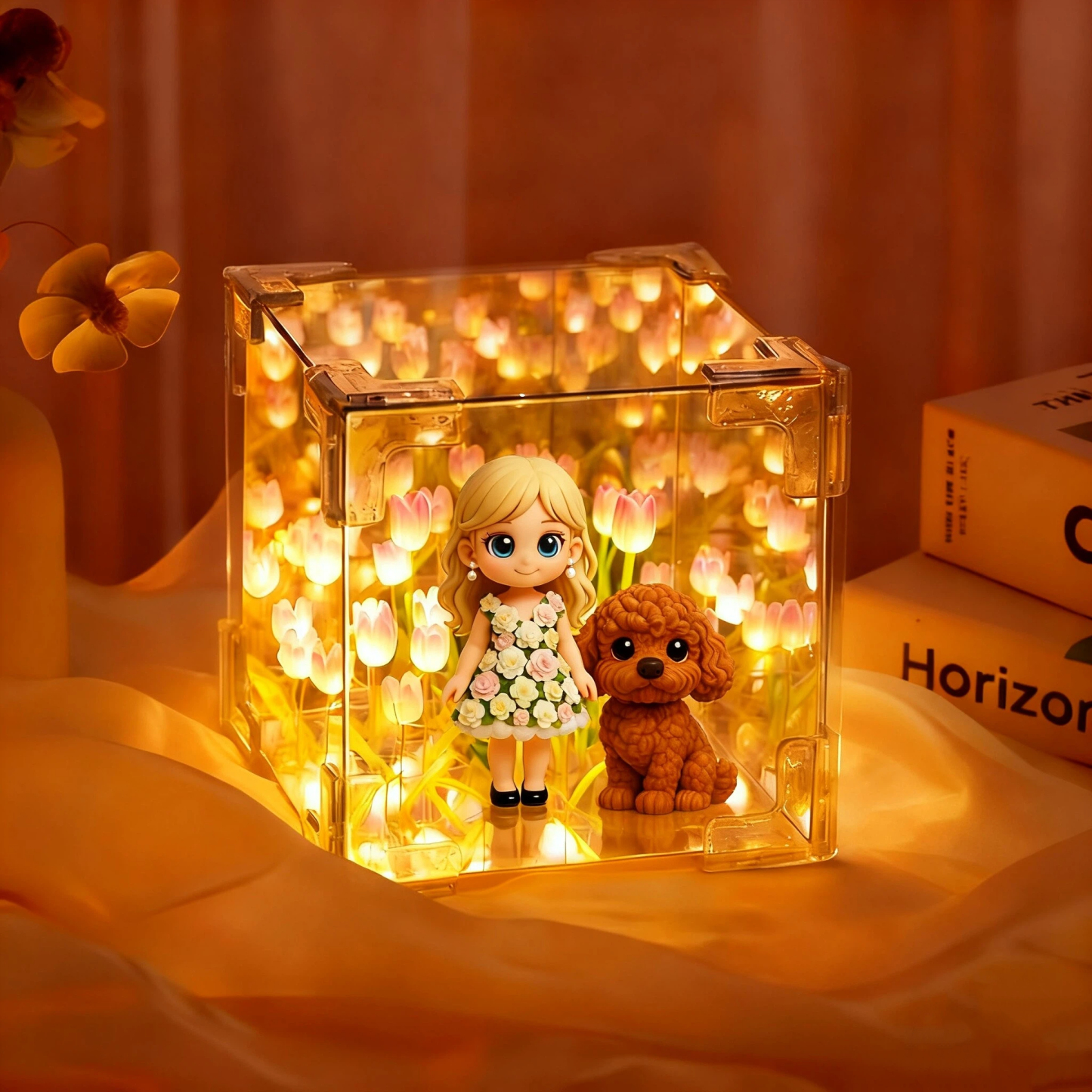 Custom 3D Figurine Tulip Night Light Personalized Photo Model Lamp, Unique Creative Gift for Couple, Friend & Lover