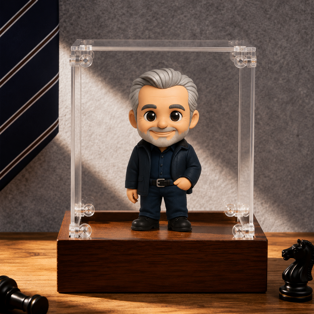 Individuelle 3D-Figur vom Foto mit Acryl-Vitrine, personalisiertes Vatertagsgeschenk für Papa - 