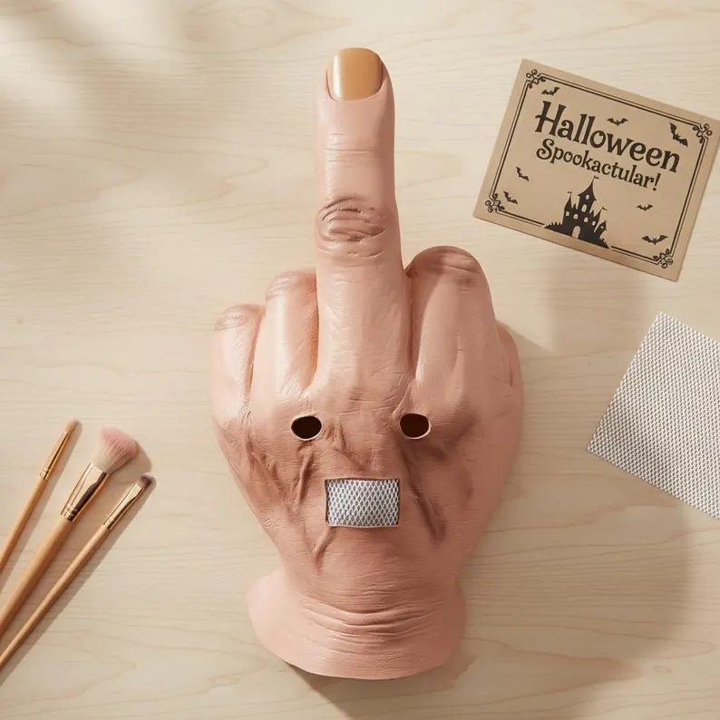 Lustige Mittelfinger-Kopfmaske – Halloween-Kostüm Und Streichgeschenk Für Erwachsene - 