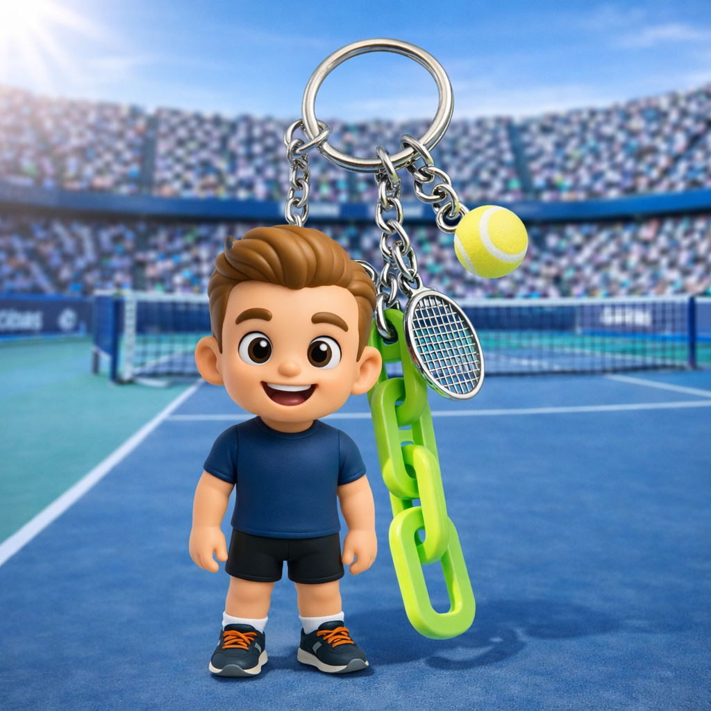 Personalisierter 3D Schlüsselanhänger aus Foto mit Tennis Anhänger – Einzigartiges Geschenk für Tennisspieler - Besonderes Geschenk für Sportler