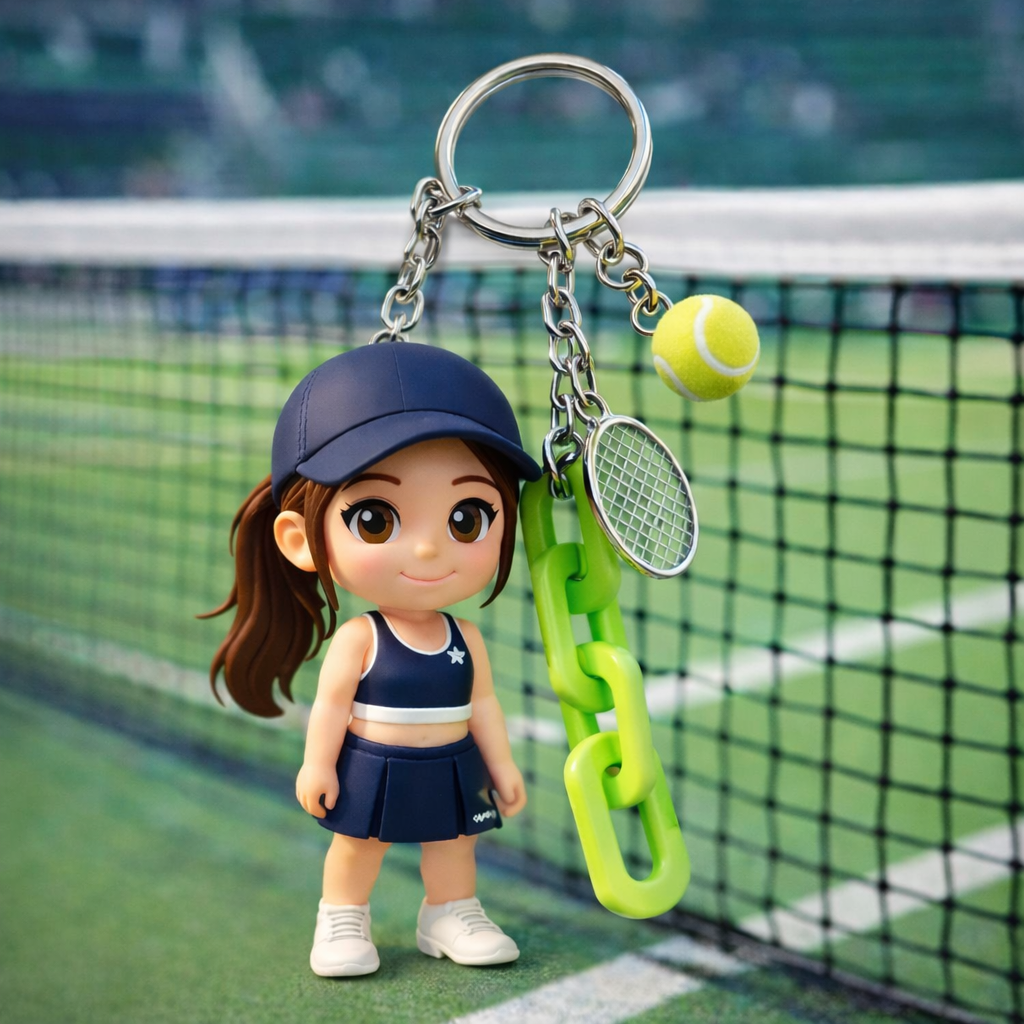 Personalisierter 3D Schlüsselanhänger aus Foto mit Tennis Anhänger – Einzigartiges Geschenk für Tennisspieler - Besonderes Geschenk für Sportler