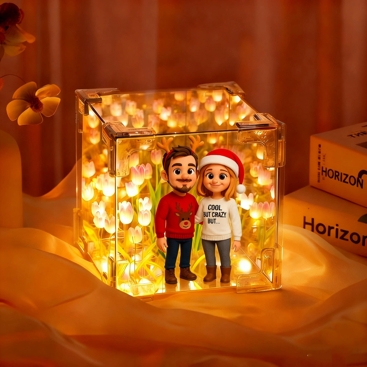 Custom 3D Figurine Tulip Night Light Personalized Photo Model Lamp, Unique Creative Gift for Couple, Friend & Lover