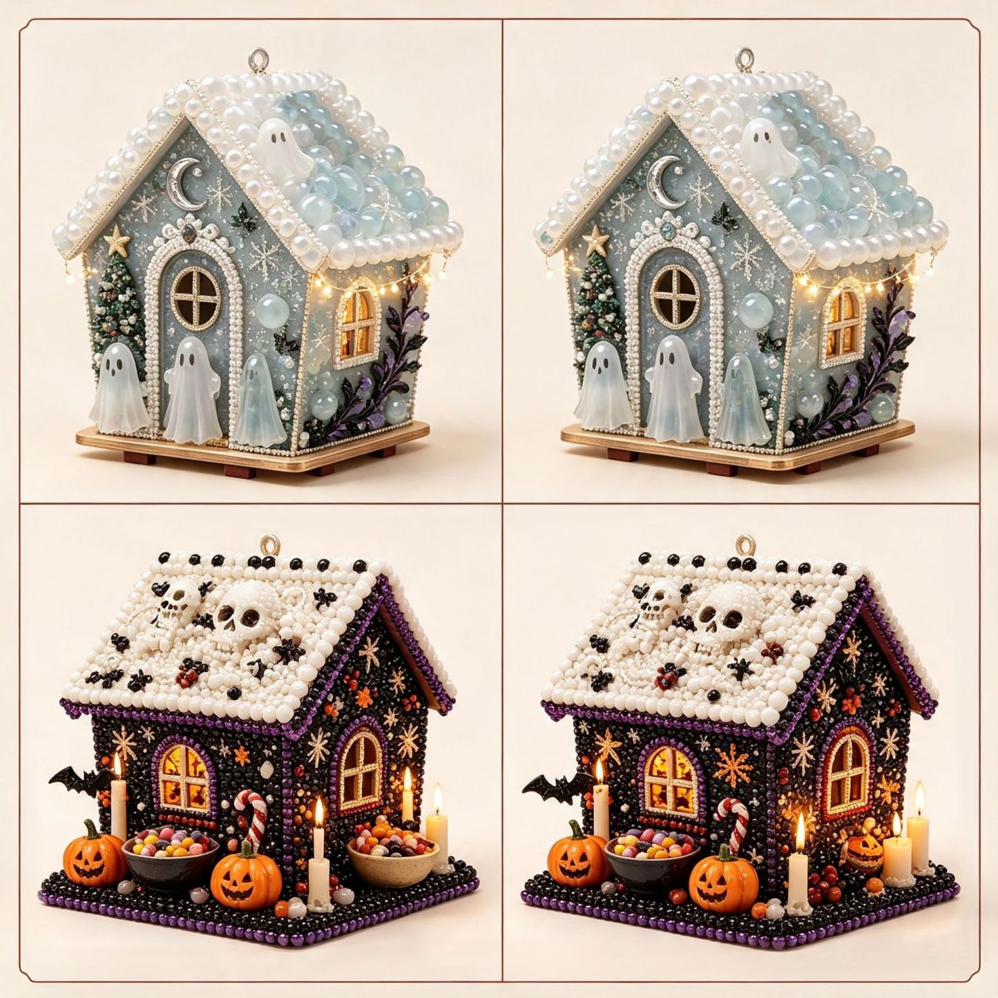 5D-Diamantmalerei-Set Mit Holzhausmotiv – DIY-Bastelset Für Die Saison Mit Perlen – Einzigartiges Halloween-Geschenk - 