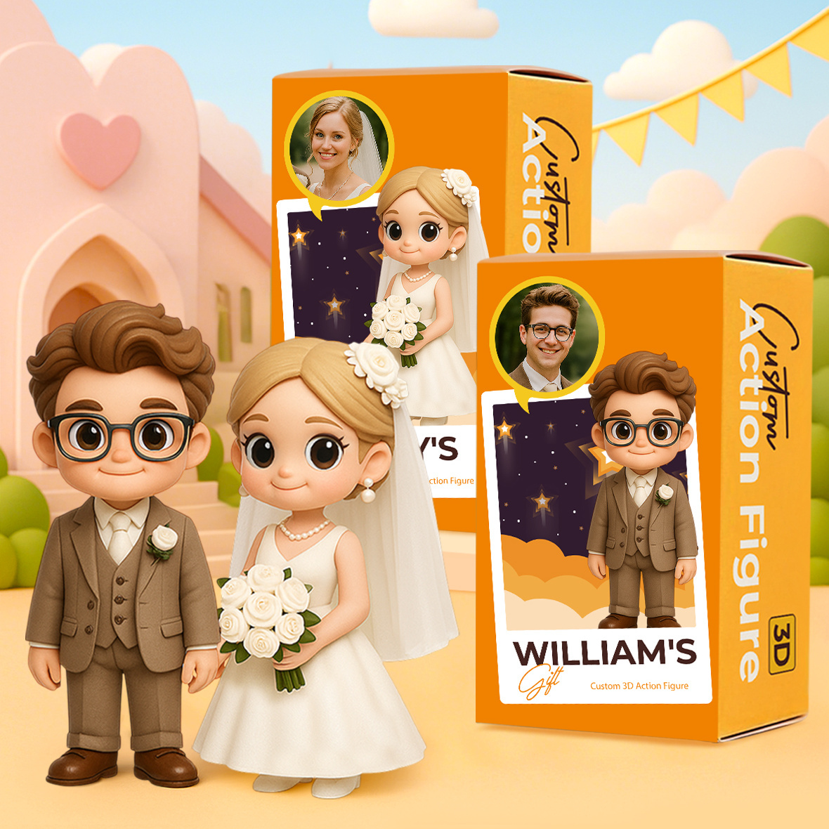 Custom Made 3D Cartoon Mini Figures for Two People Personalized Action Dolls from Real Photo Perfect for Gift Collection or Desk Decoration