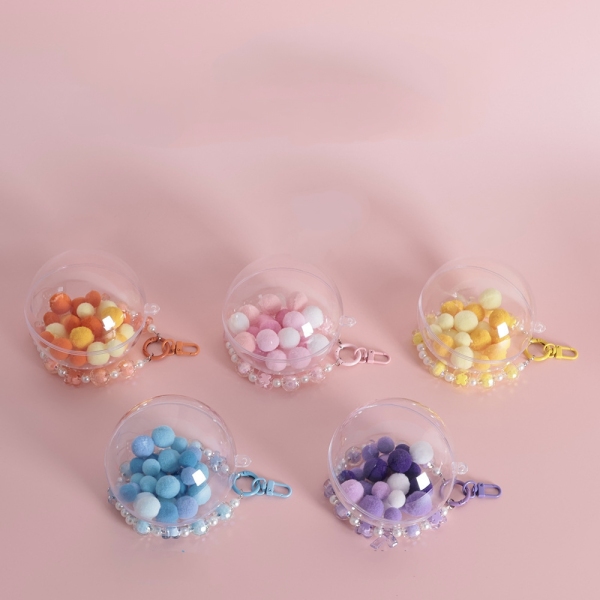 Acrylic Transparent Display Ball for Custom 3D Figurines Round Storage Sphere with Color Bead Chain Keychain Pendant