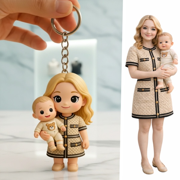 Custom 3D Keychain Figure from Your Photo Personalized Mini Doll Gift Idea