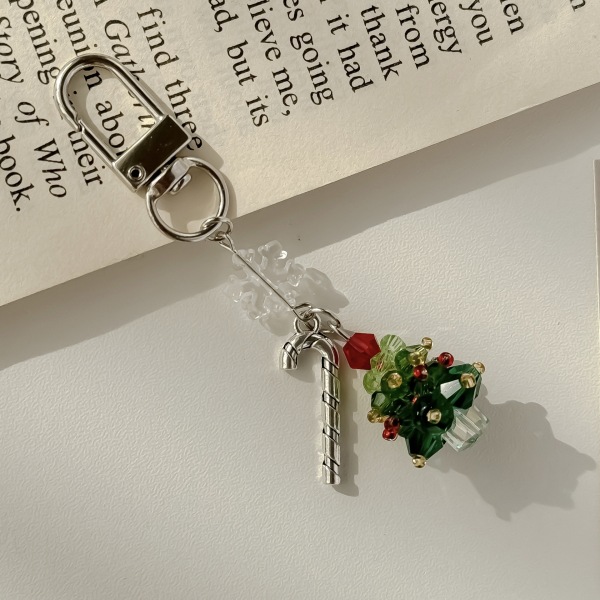 Crystal Beaded Christmas Snowflake Ornament Keychain for Tree Decoration