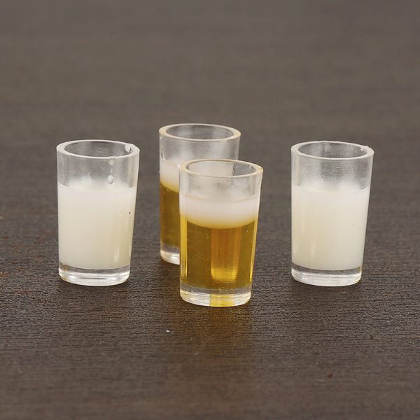 Mini Beer & Milk Drink Cup Figurines Realistic Food & Beverage Ornaments for 3D Figure