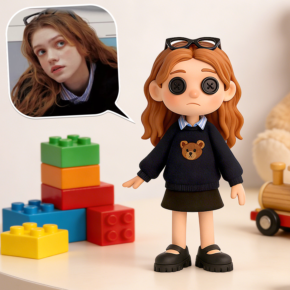 Custom 3D Figurine with Unique Button-Eye Style Coraline-style Gothic Button-Eyed Doll Figurine Personalized Character Model from Photo Creative Art Figurine Gift for Lover