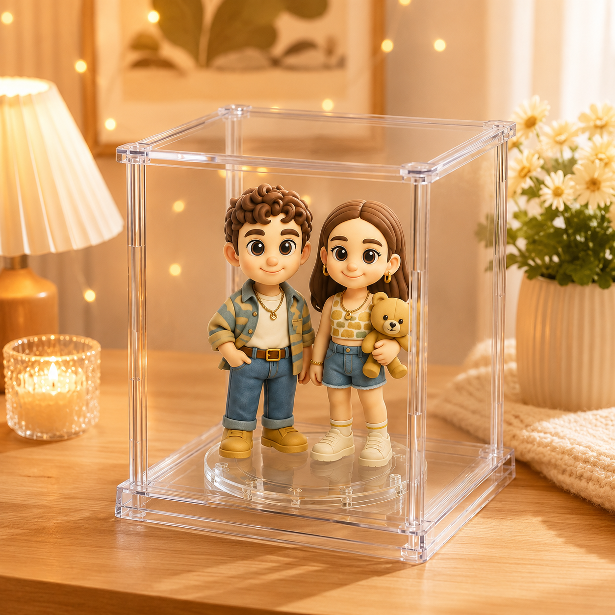 Custom 3D Figurine Acrylic Display Box with Rotatable Base Personalized Mini Figure Gift for Him Her Desk Decor Unique Collectible Keepsake