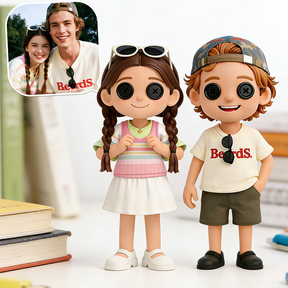 Custom 3D Figurine with Unique Button-Eye Style Coraline-style Gothic Button-Eyed Doll Figurine Personalized Character Model from Photo Creative Art Figurine Gift for Lover