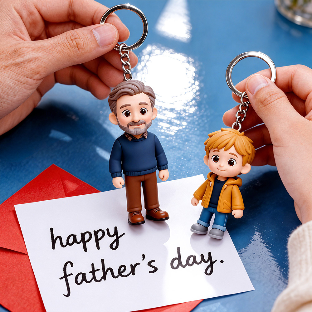 Personalized 3D Figure Keychain for Dad Cute Custom Photo Keepsake Gift