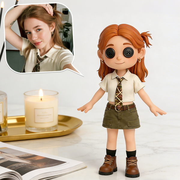 Custom 3D Figurine with Unique Button-Eye Style Coraline-style Gothic Button-Eyed Doll Figurine Personalized Character Model from Photo Creative Art Figurine Gift for Lover