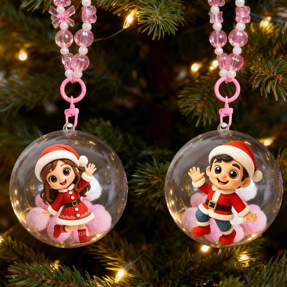 Custom 3D Mini Figure Christmas Ornament Personalized Transparent Hanging Ball Decoration for Christmas Tree