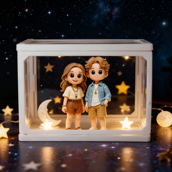 Custom 3D Couple Figure Glass Dollhouse Personalized Scene Display Case Unique Home Decor Anniversary Gift