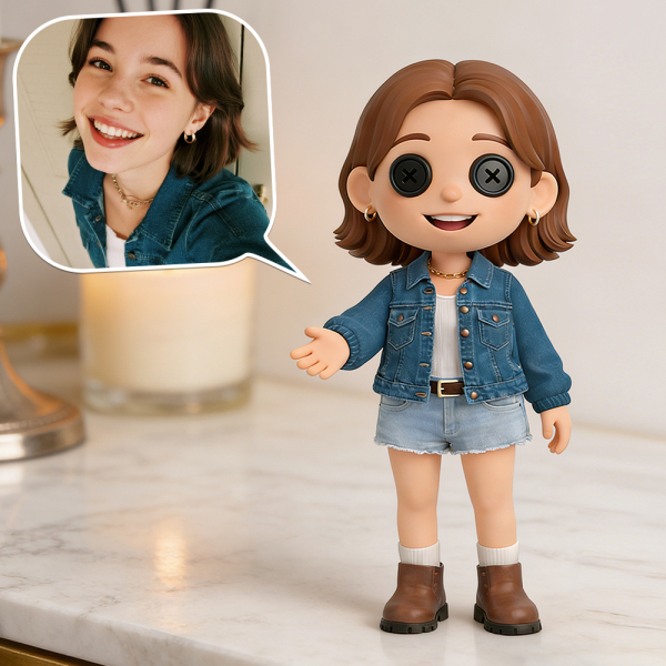 Custom 3D Figurine with Unique Button-Eye Style Coraline-style Gothic Button-Eyed Doll Figurine Personalized Character Model from Photo Creative Art Figurine Gift for Lover