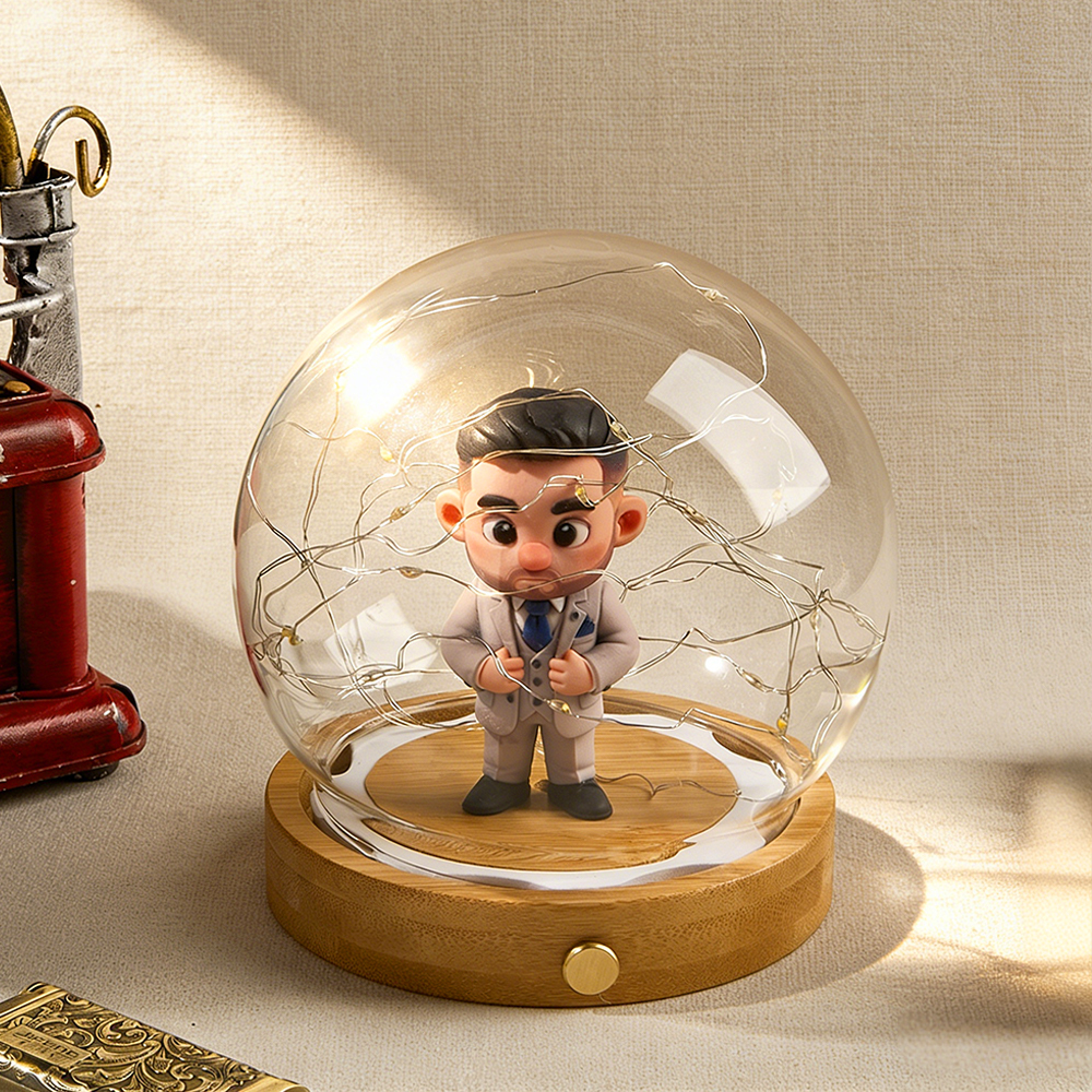 Custom 3D Action Figure Night Lamp from Your Photo Glass Display Dome Touch Switch Personalized  Unique Gift for Boyfriend, Girlfriend or Anniversary