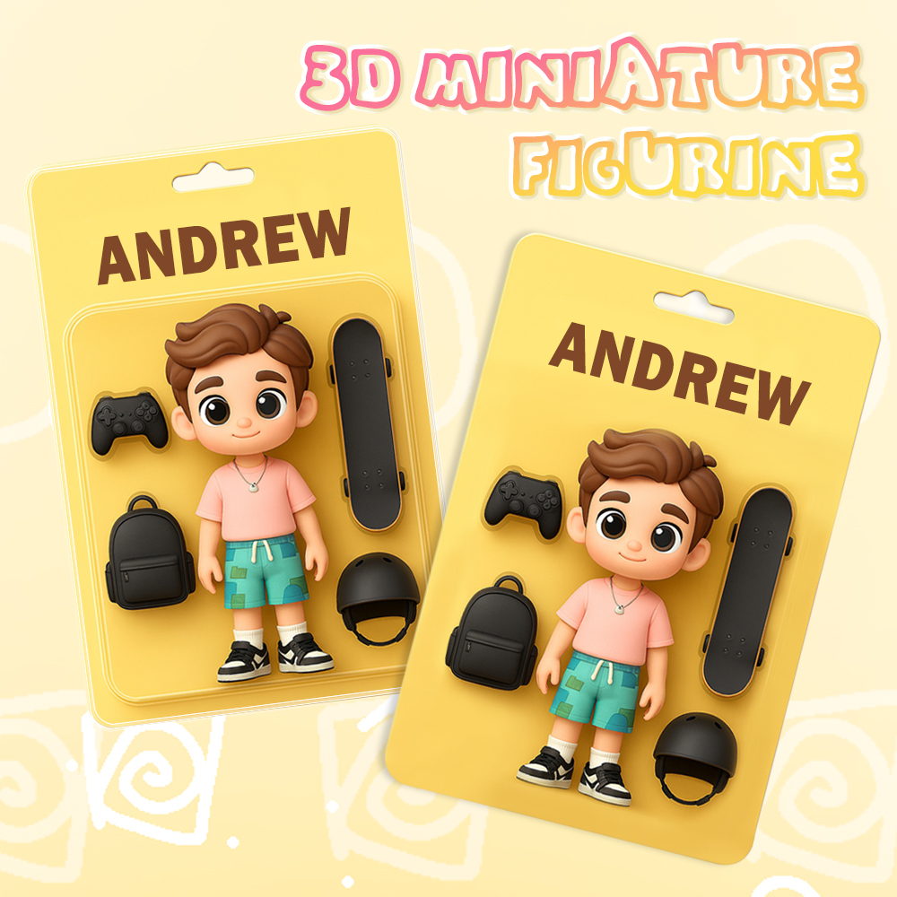 Custom 3D Cartoon Figure from Your Photo with Accessories Personalized Cartoon Figure