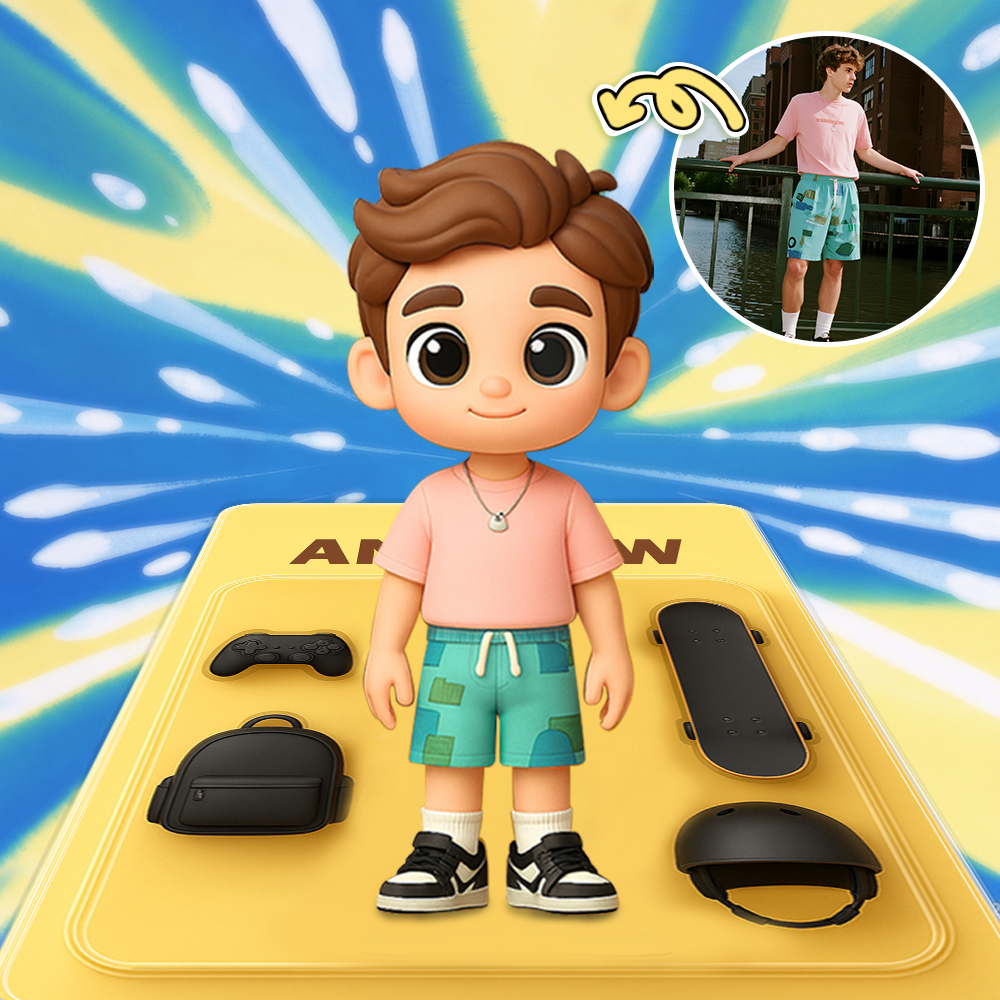 Custom 3D Cartoon Figure from Your Photo with Accessories Personalized Cartoon Figure
