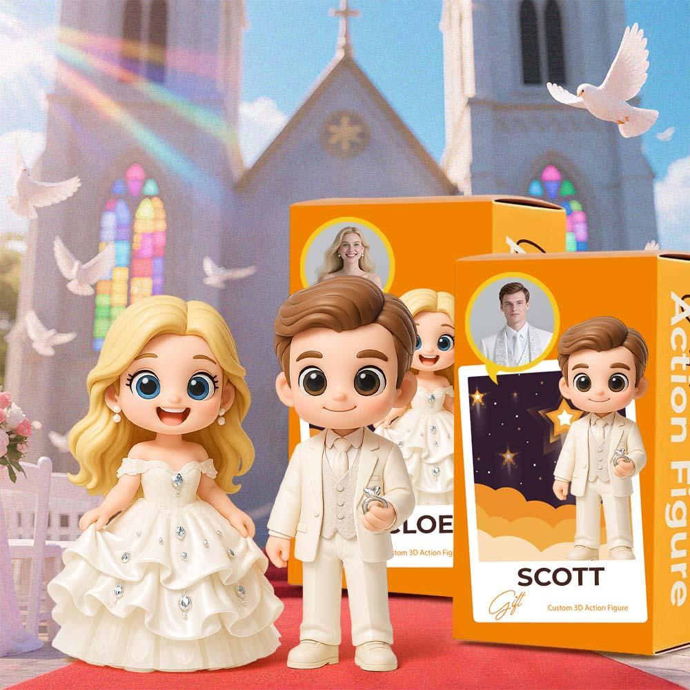 Custom Bride and Groom Figurine Set 3D Printed Couple Doll from Photo for Wedding Cake Topper or Engagement Gift
