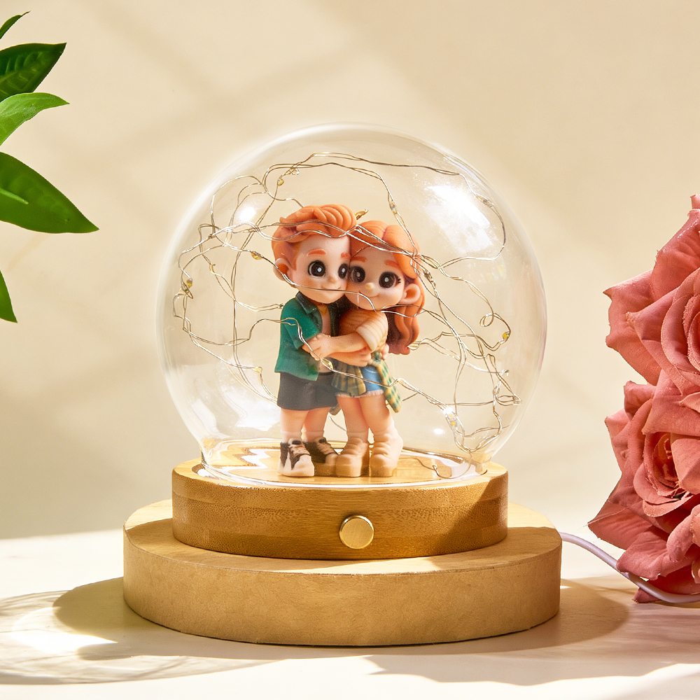 Custom 3D Action Figure Night Lamp from Your Photo Glass Display Dome Touch Switch Personalized  Unique Gift for Boyfriend, Girlfriend or Anniversary