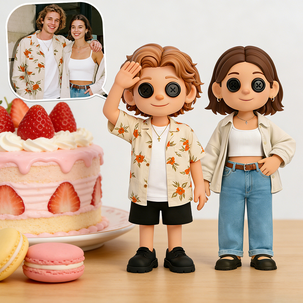 Custom 3D Figurine with Unique Button-Eye Style Coraline-style Gothic Button-Eyed Doll Figurine Personalized Character Model from Photo Creative Art Figurine Gift for Lover