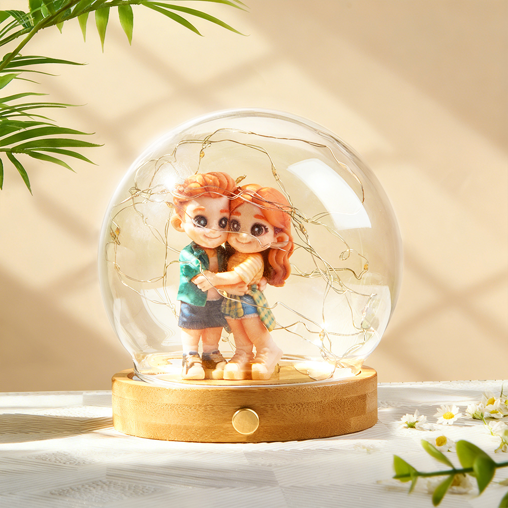 Custom 3D Action Figure Night Lamp from Your Photo Glass Display Dome Touch Switch Personalized  Unique Gift for Boyfriend, Girlfriend or Anniversary