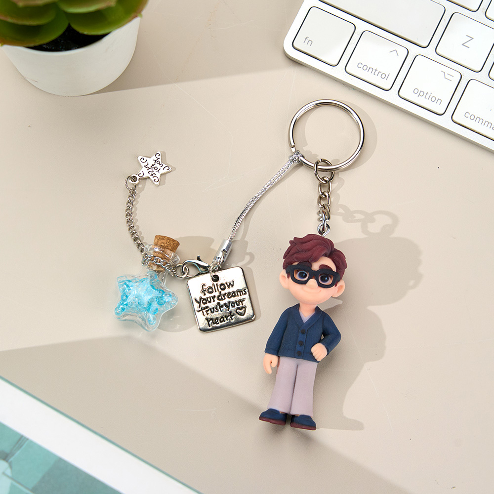 Personalized Figure Keychain from Your Photo with Drift Bottle Accessory Romantic Gift for Her Unique gifts for Birthday Valentine's Day Anniversary